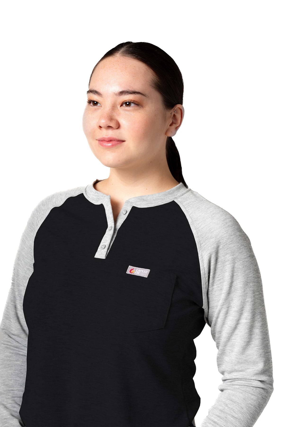 Women's FR Raglan Henley – 6oz. Inherent Knit | Black-Gray