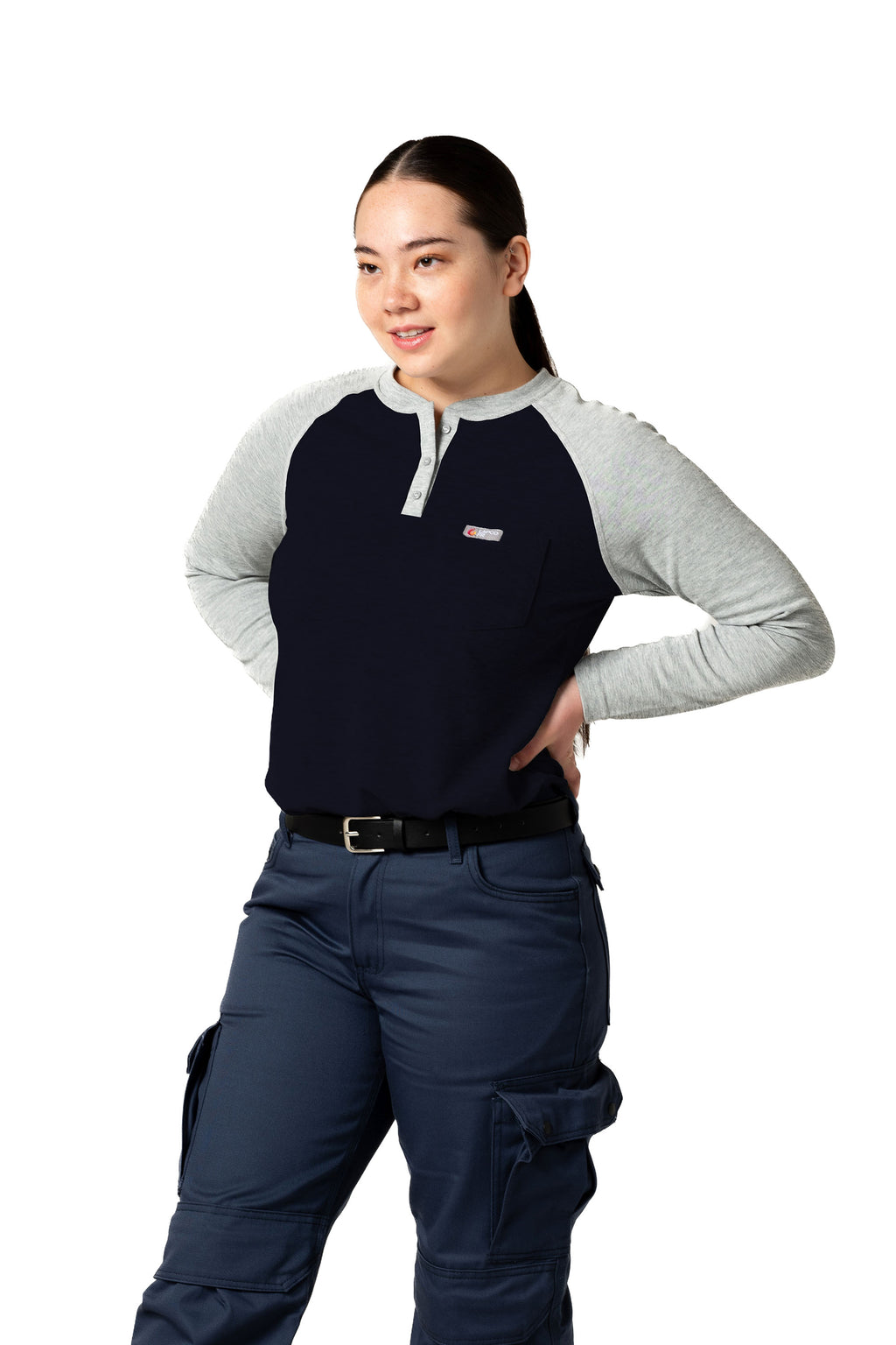 Women's FR Raglan Henley – 6oz. Inherent Knit | Black-Gray