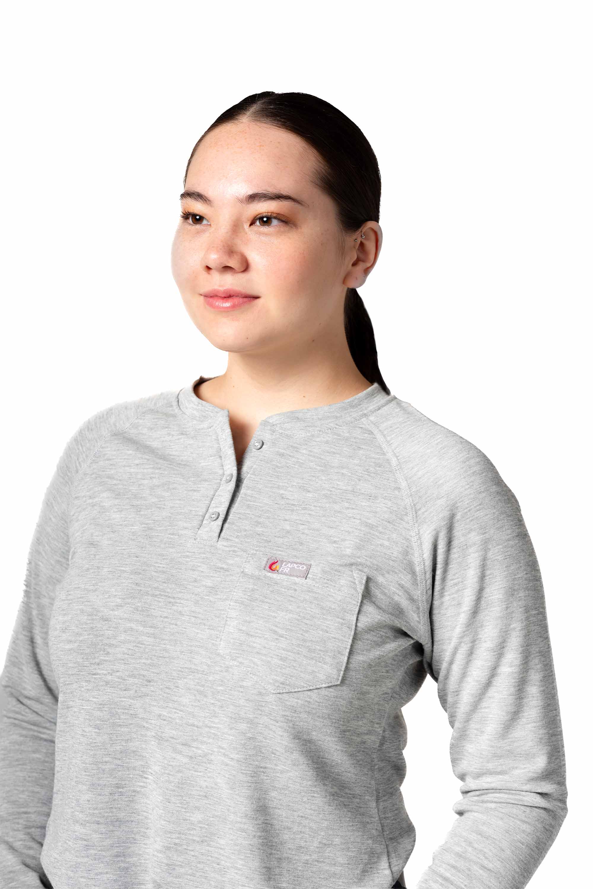 Women's FR Raglan Henley – 6oz. Inherent Knit | Gray