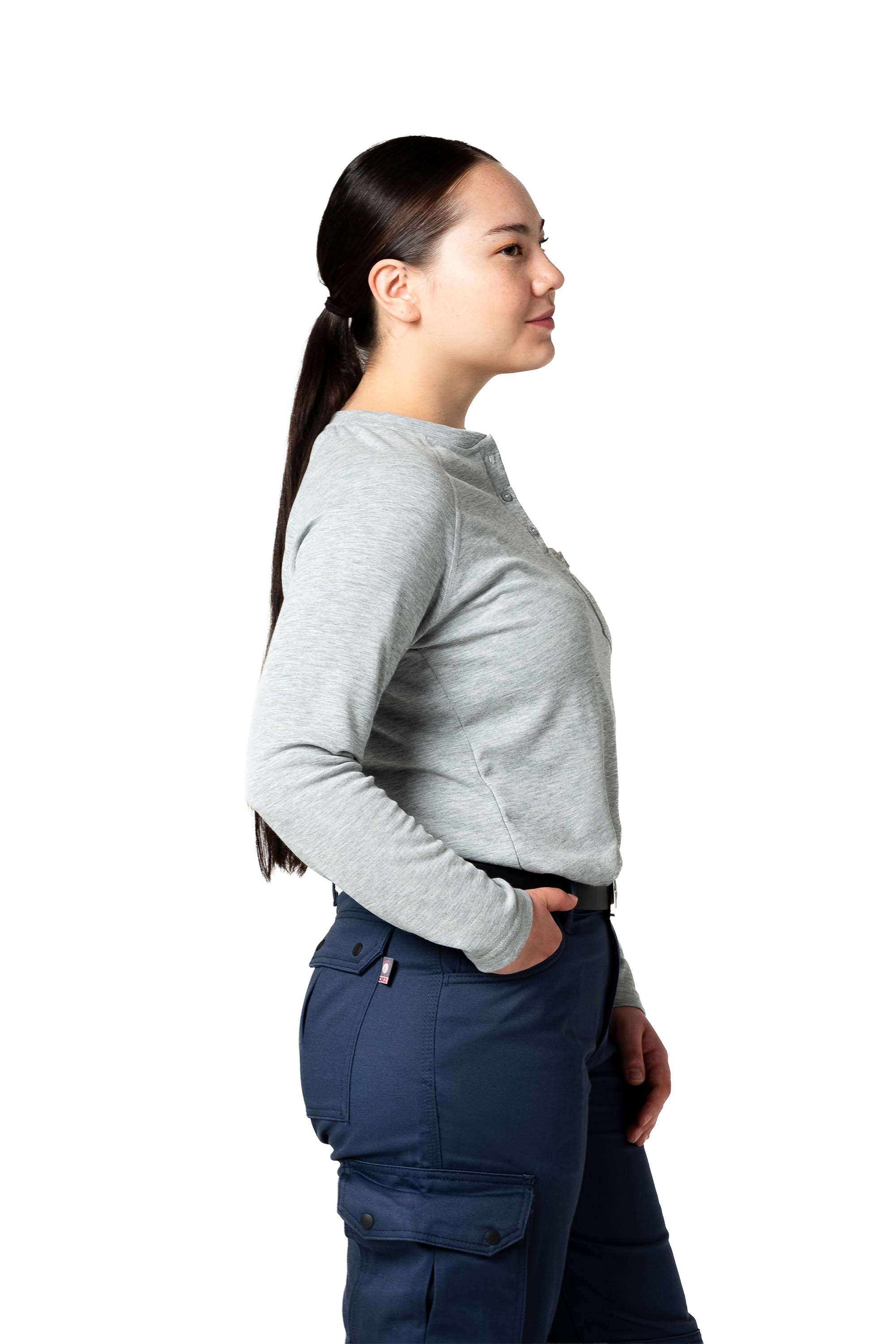 Women's FR Raglan Henley – 6oz. Inherent Knit | Gray