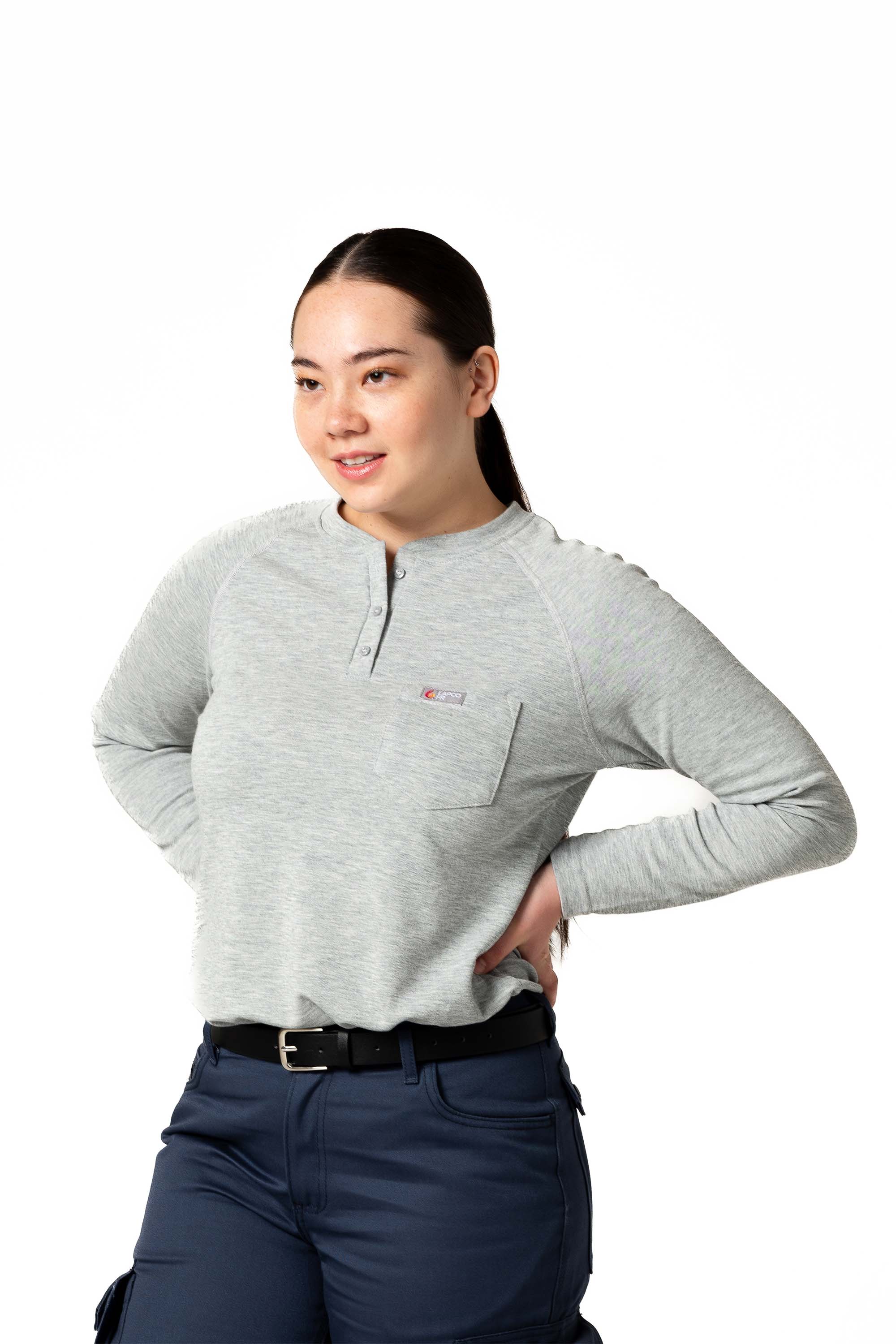 Women's FR Raglan Henley – 6oz. Inherent Knit | Gray