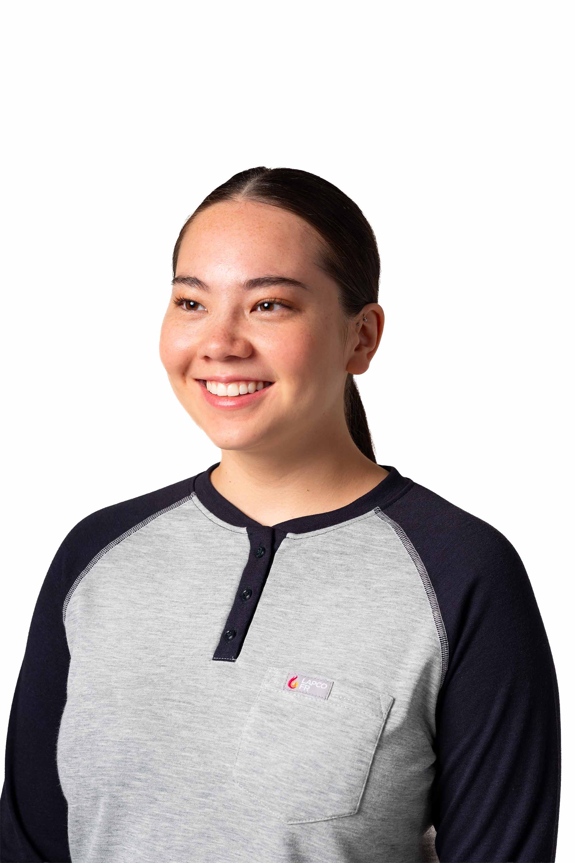 Women's FR Raglan Henley – 6oz. Inherent Knit | Gray-Navy