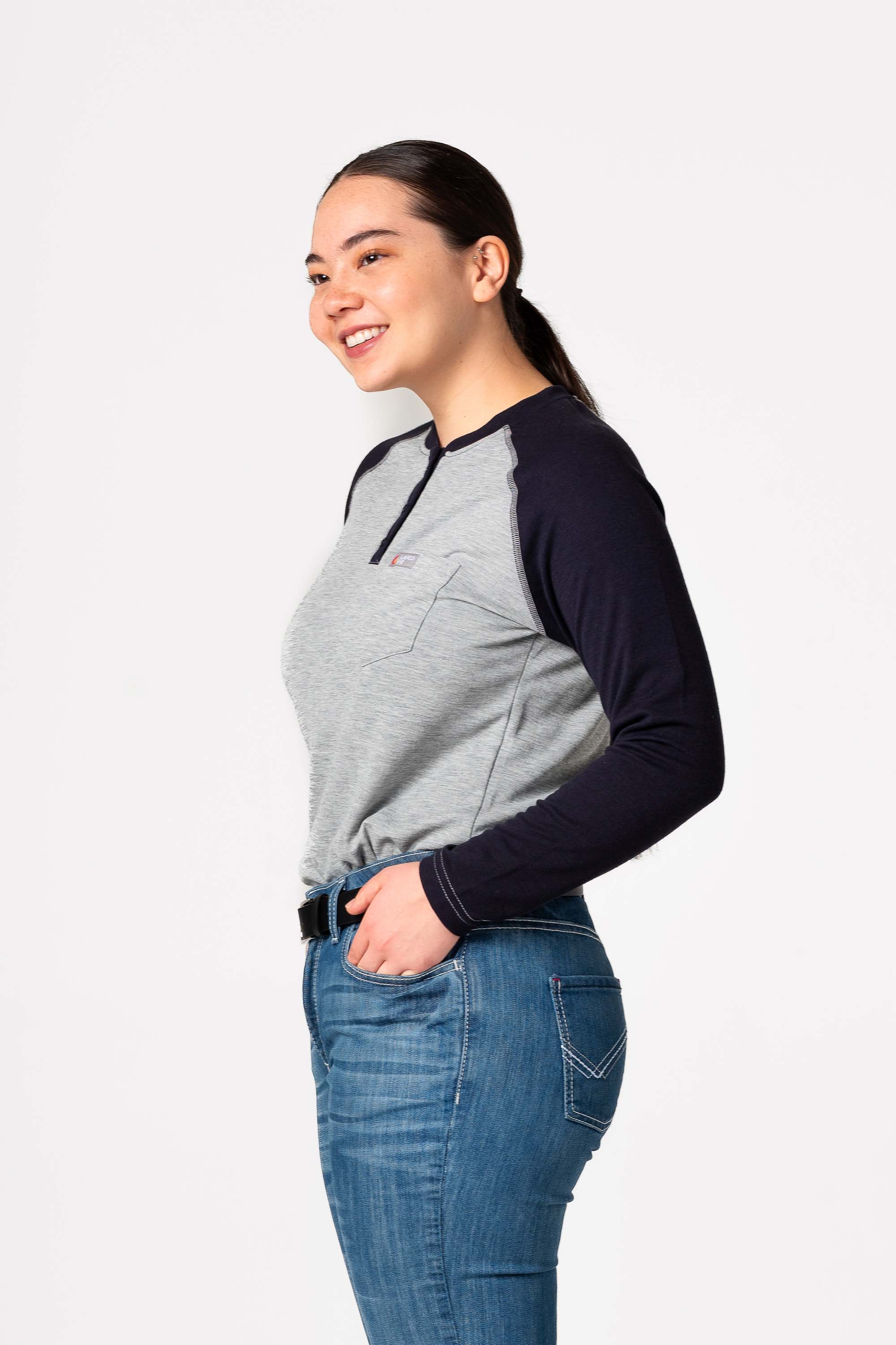 Women's FR Raglan Henley – 6oz. Inherent Knit | Gray-Navy