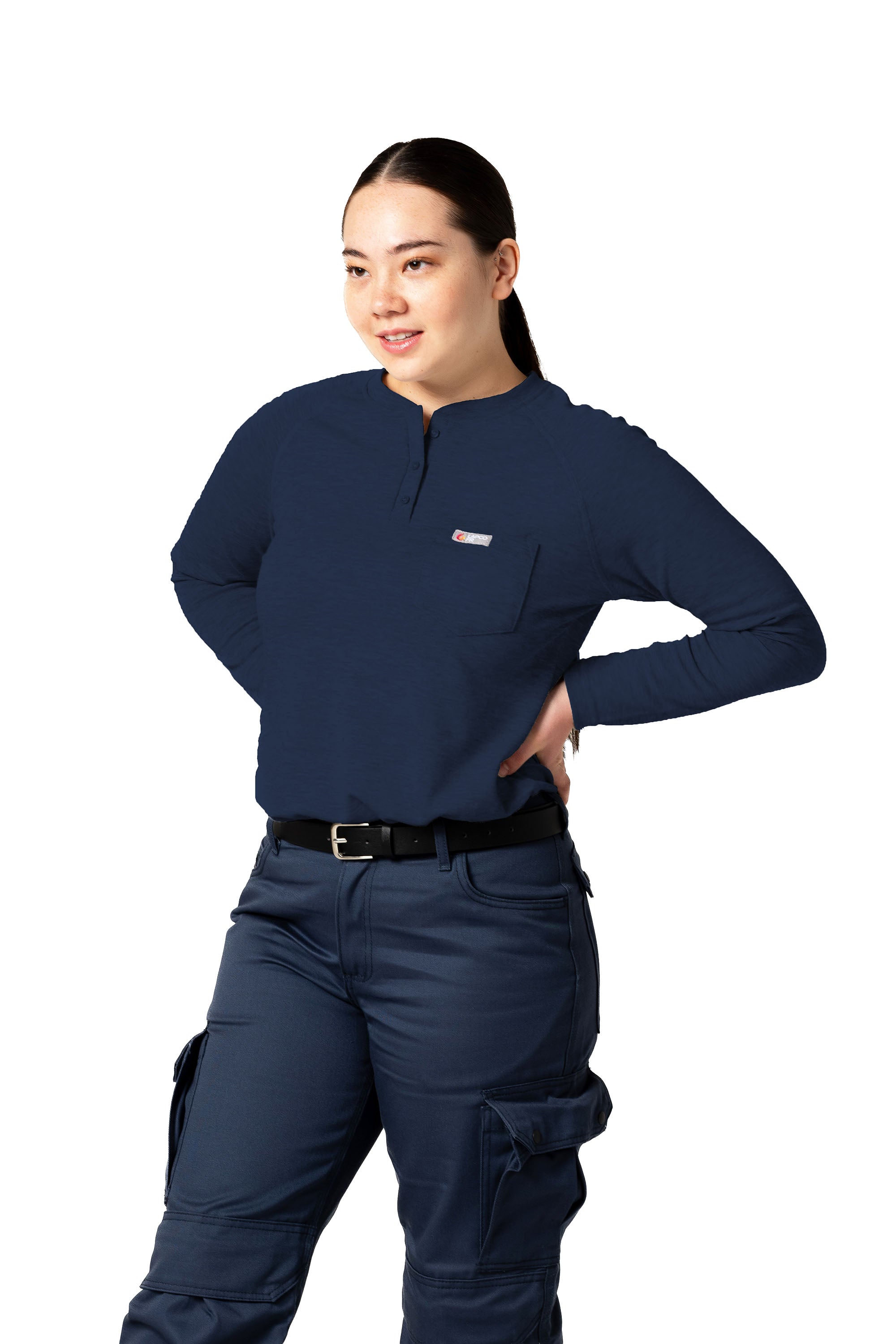 Women's FR Raglan Henley – 6oz. Inherent Knit | Navy
