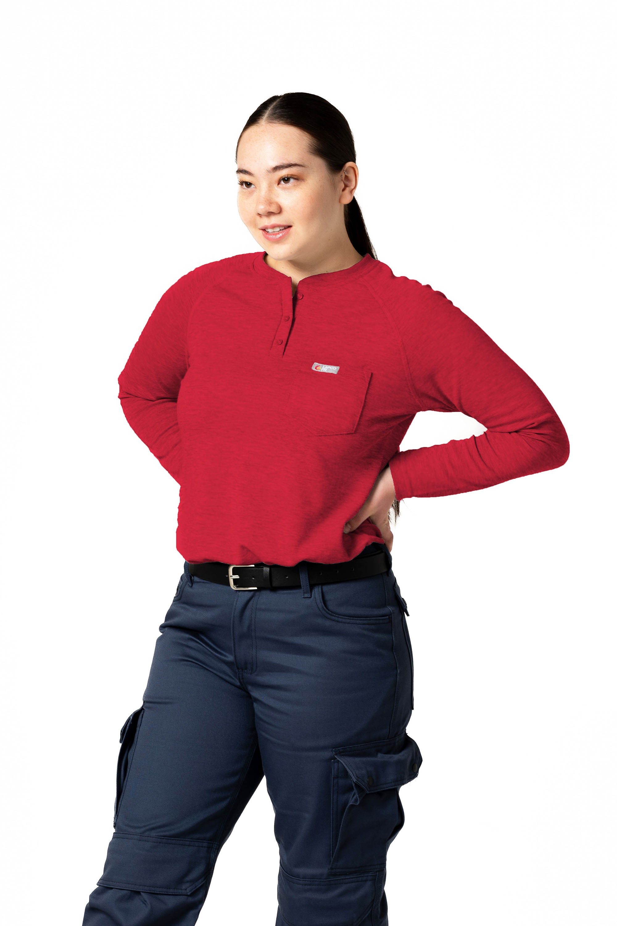 Women's FR Raglan Henley – 6oz. Inherent Knit | Red