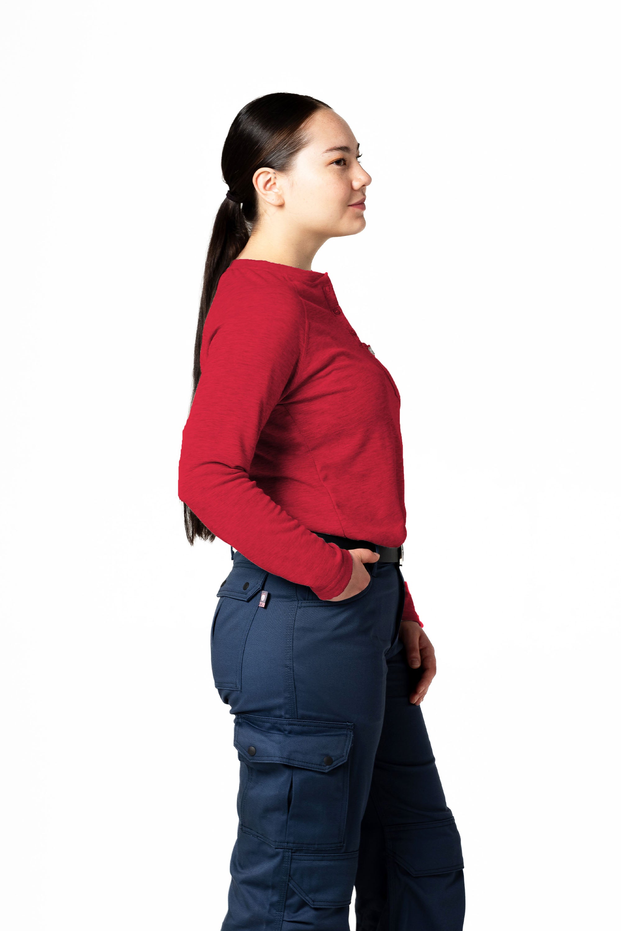 Women's FR Raglan Henley – 6oz. Inherent Knit | Red