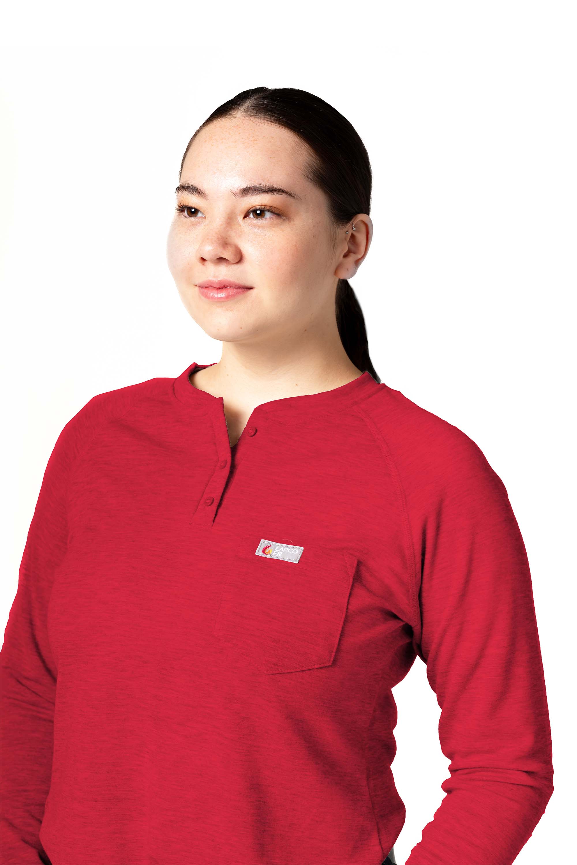 Women's FR Raglan Henley – 6oz. Inherent Knit | Red