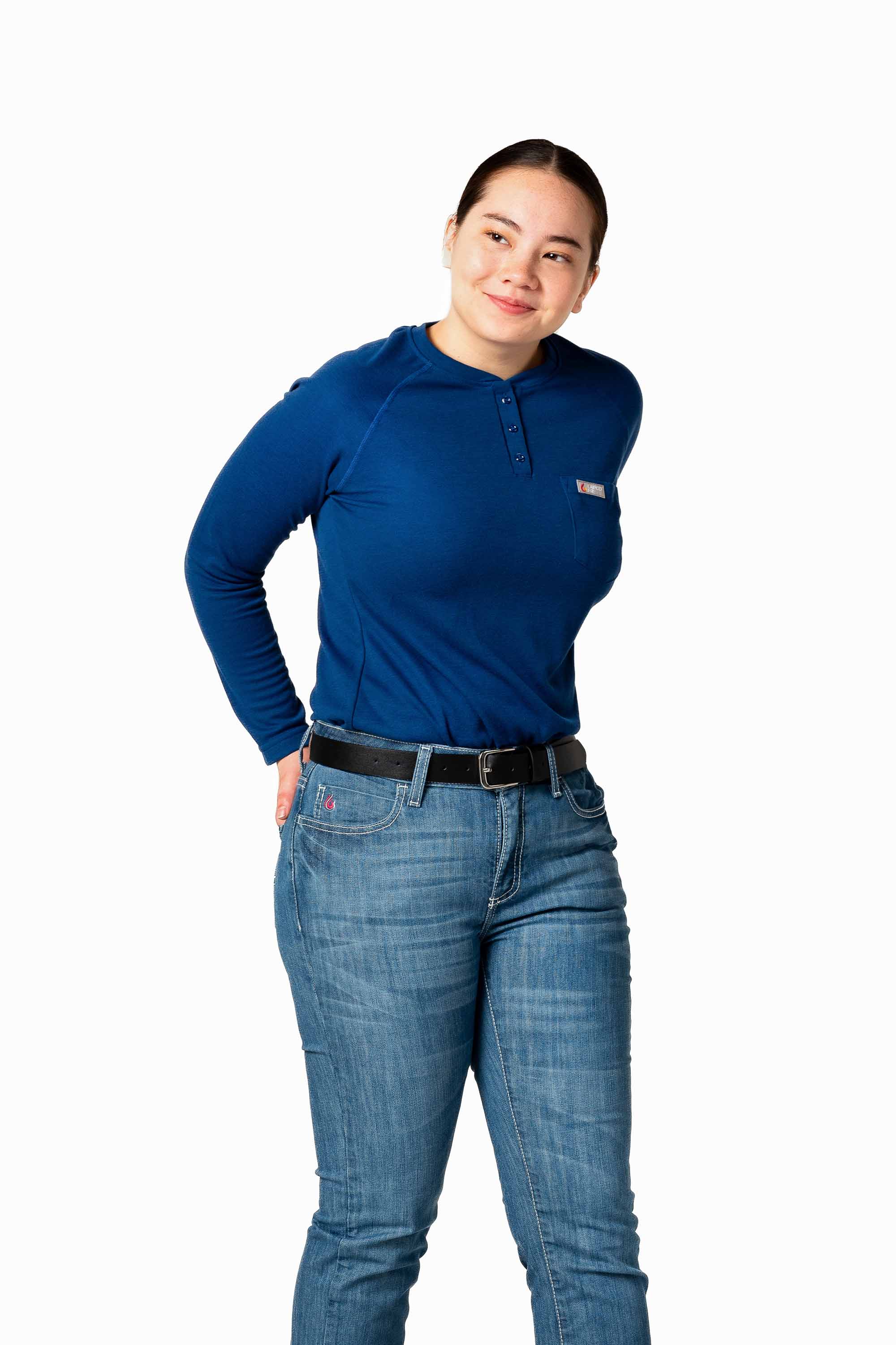 Women's FR Raglan Henley – 6oz. Inherent Knit | Royal