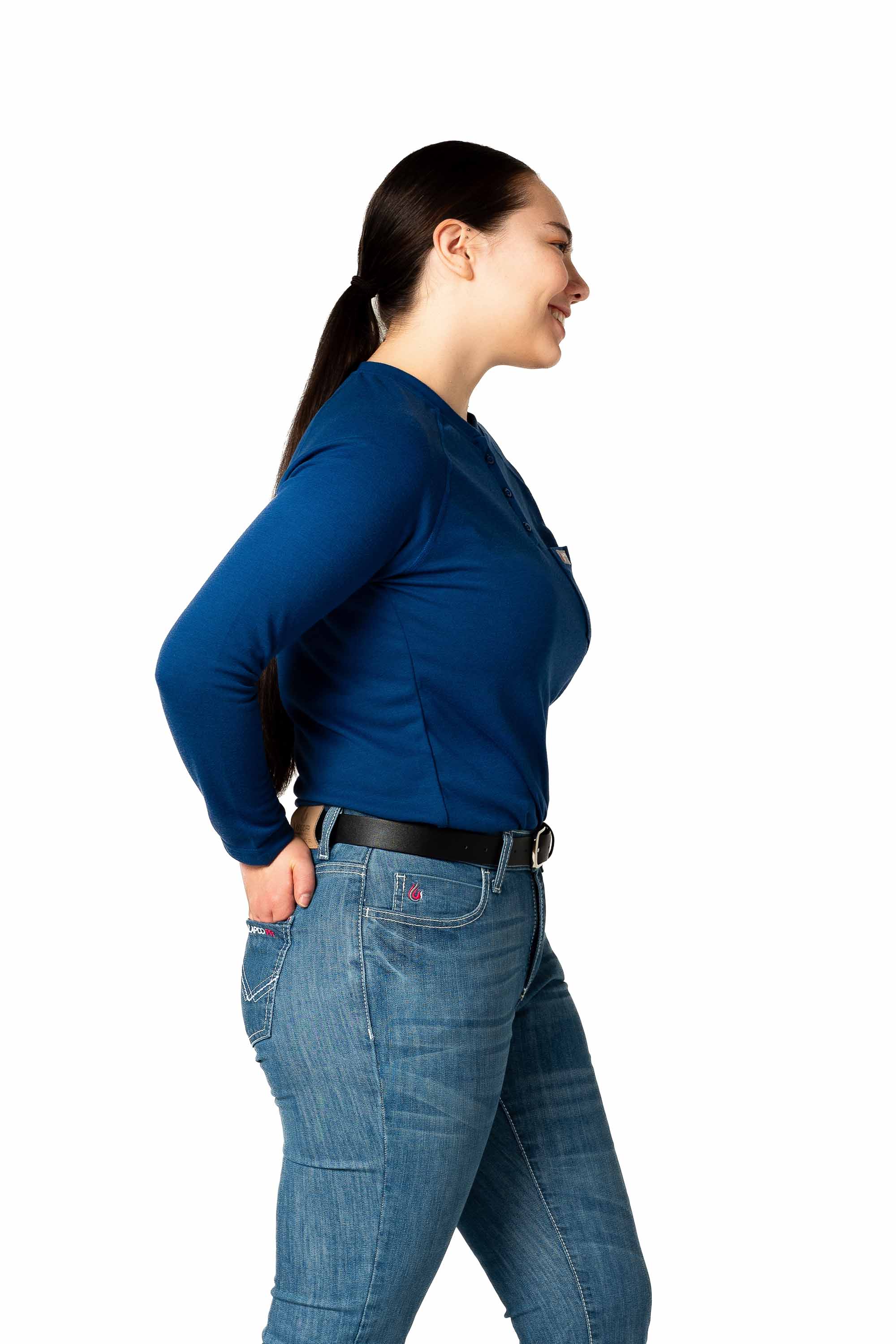 Women's FR Raglan Henley – 6oz. Inherent Knit | Royal