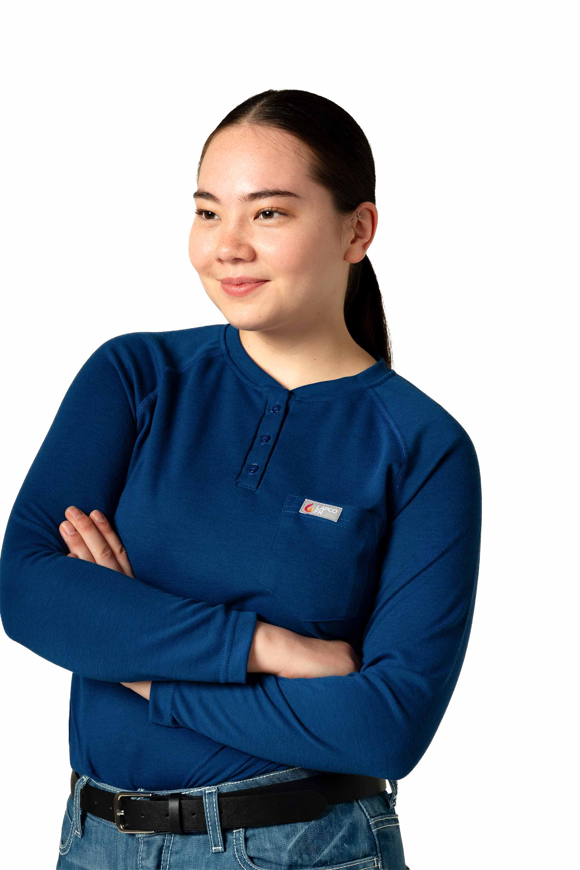 Women's FR Raglan Henley – 6oz. Inherent Knit | Royal