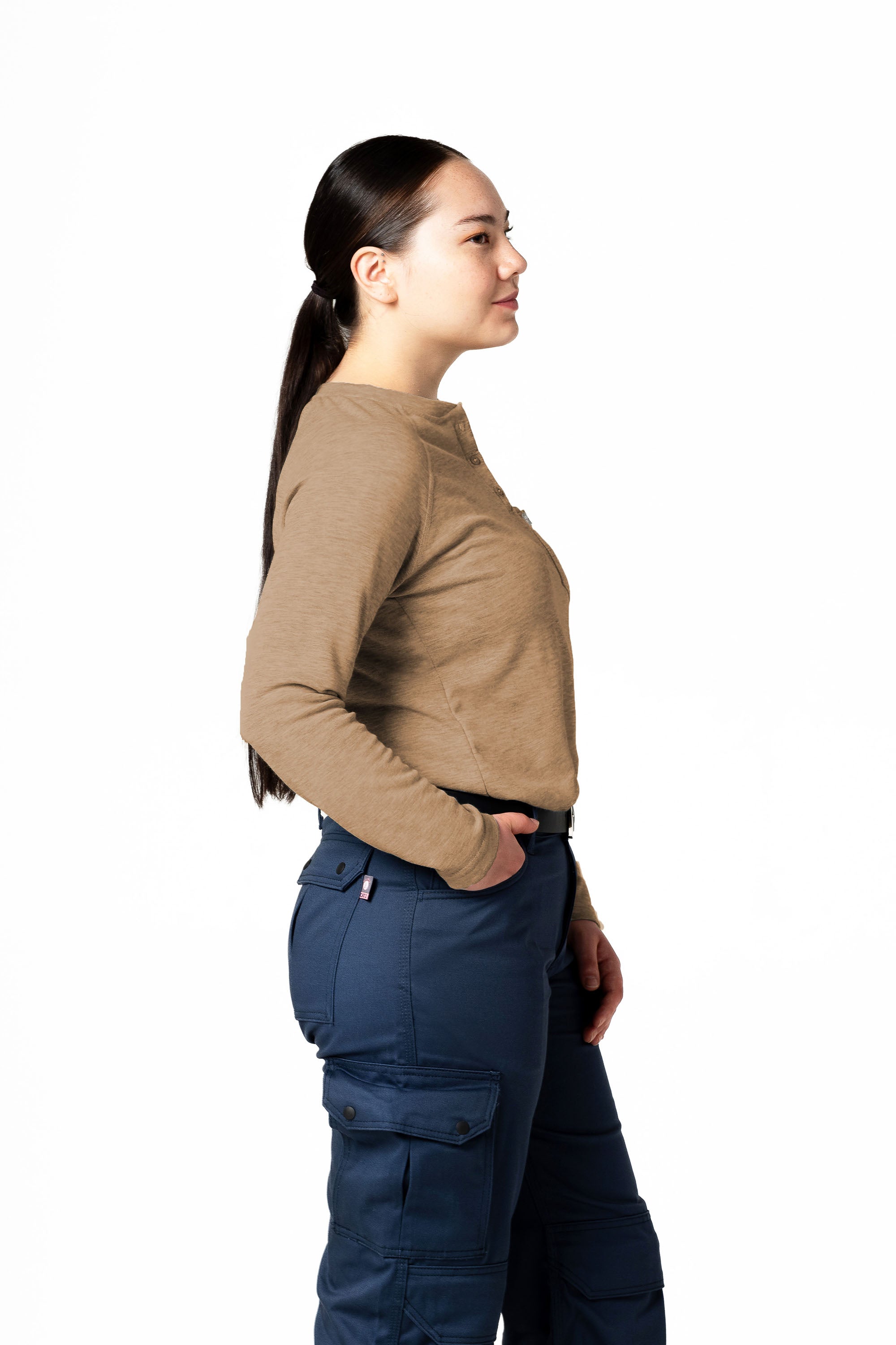 Women's FR Raglan Henley – 6oz. Inherent Knit | Tan