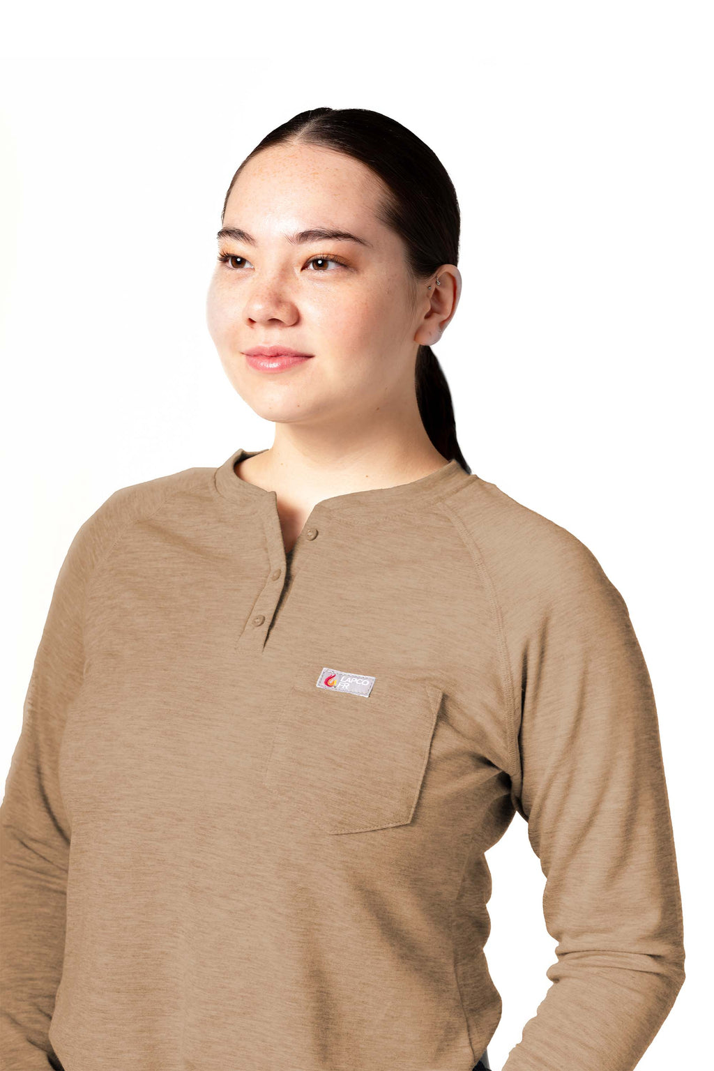 Women's FR Raglan Henley – 6oz. Inherent Knit | Tan