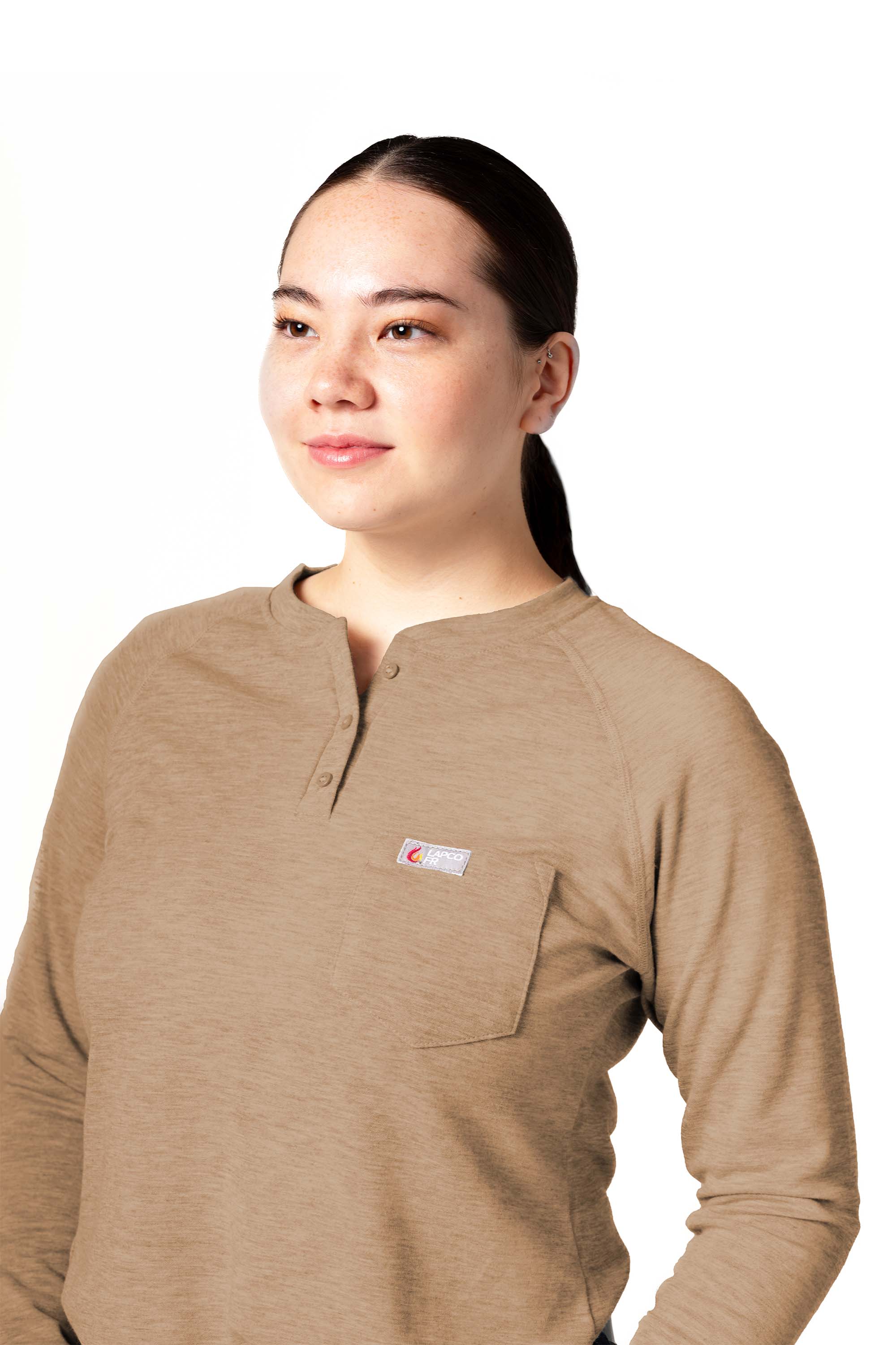 Women's FR Raglan Henley – 6oz. Inherent Knit | Tan