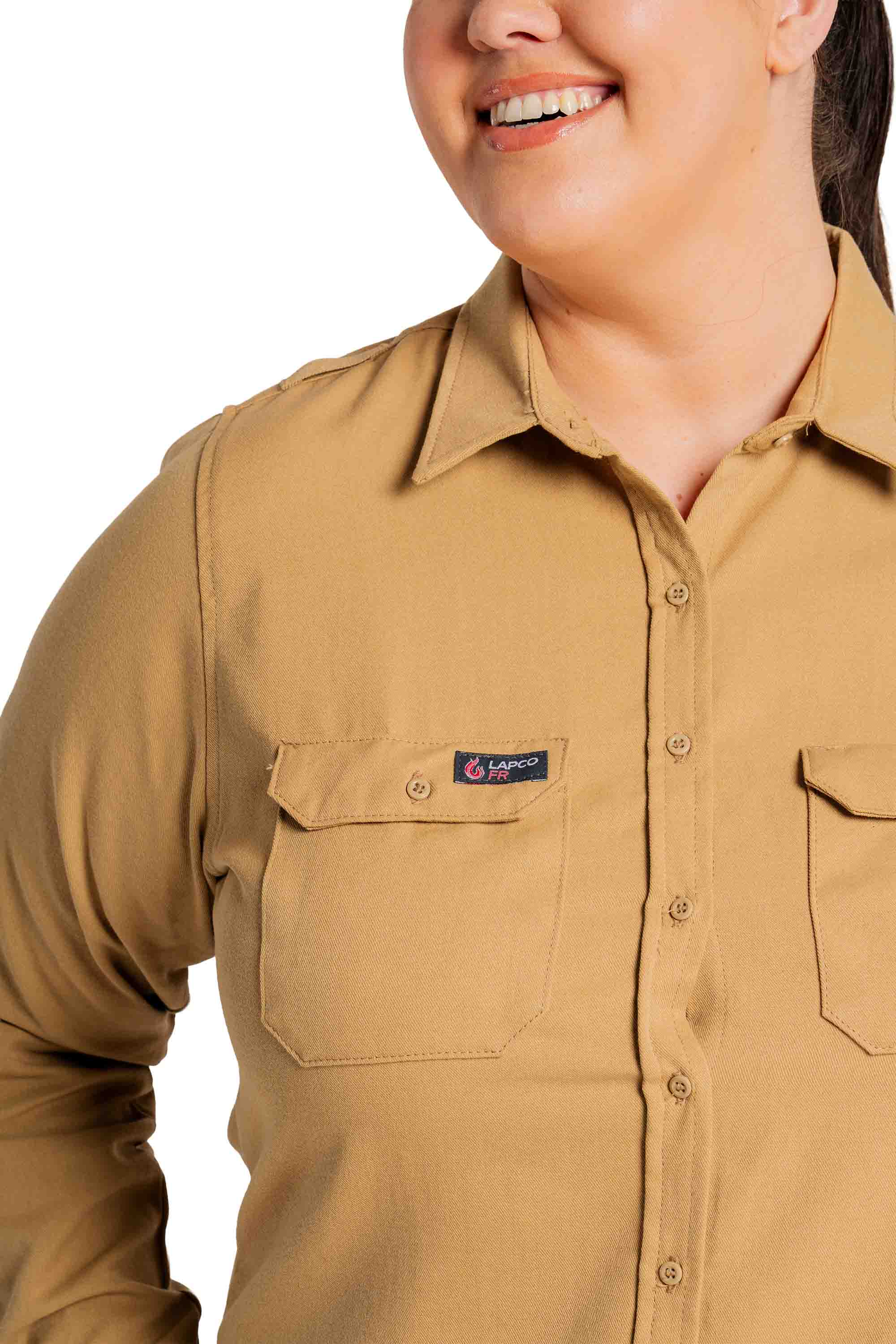 Women's FR Uniform Shirts made with 5oz. TecaSafe One® Inherent | Khaki