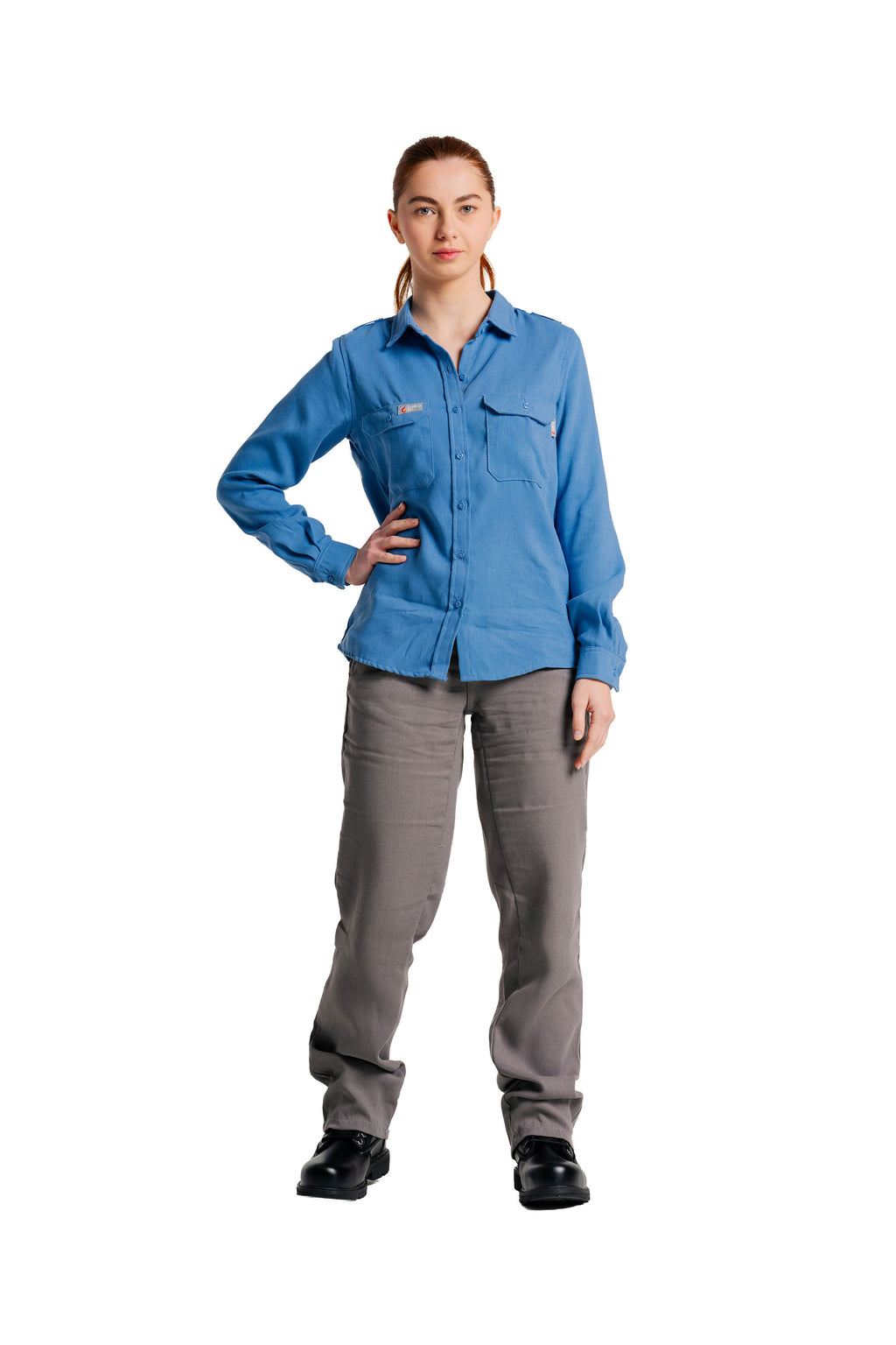 Women's FR Uniform Shirts made with 5oz. TecaSafe One® Inherent | Medium Blue