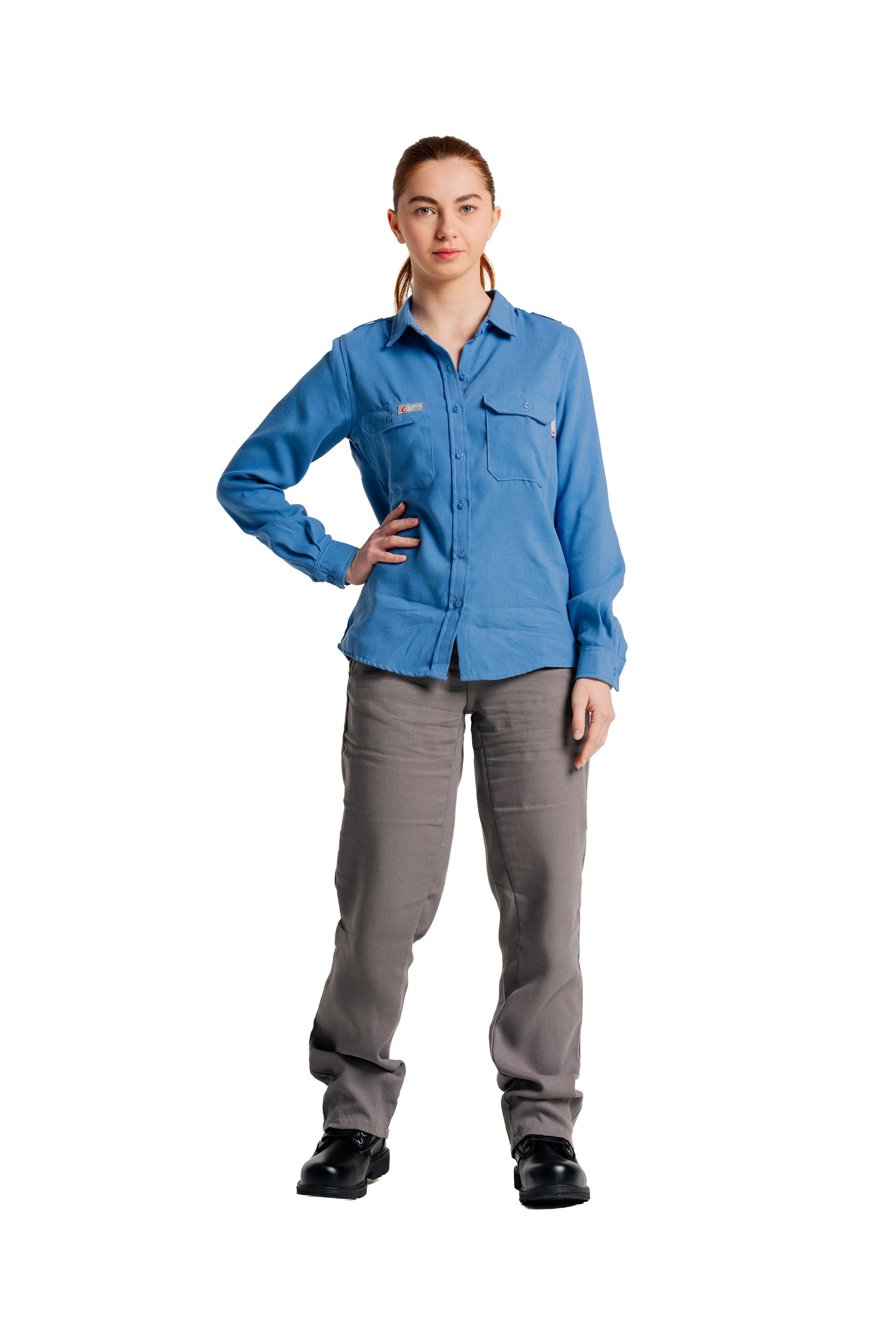 Women's FR Uniform Shirts made with 5oz. TecaSafe One® Inherent | Medium Blue