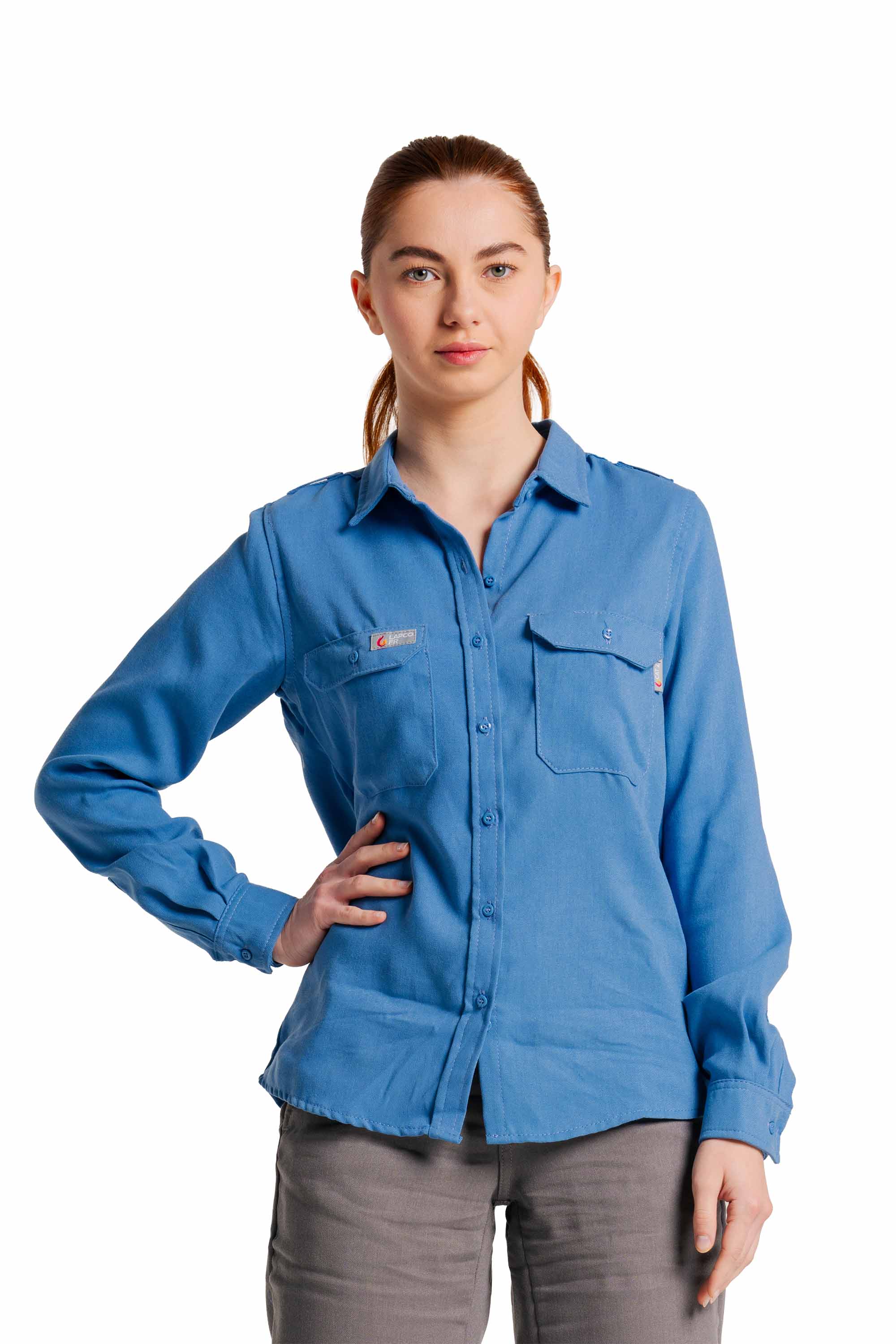 Women's FR Uniform Shirts made with 5oz. TecaSafe One® Inherent | Medium Blue
