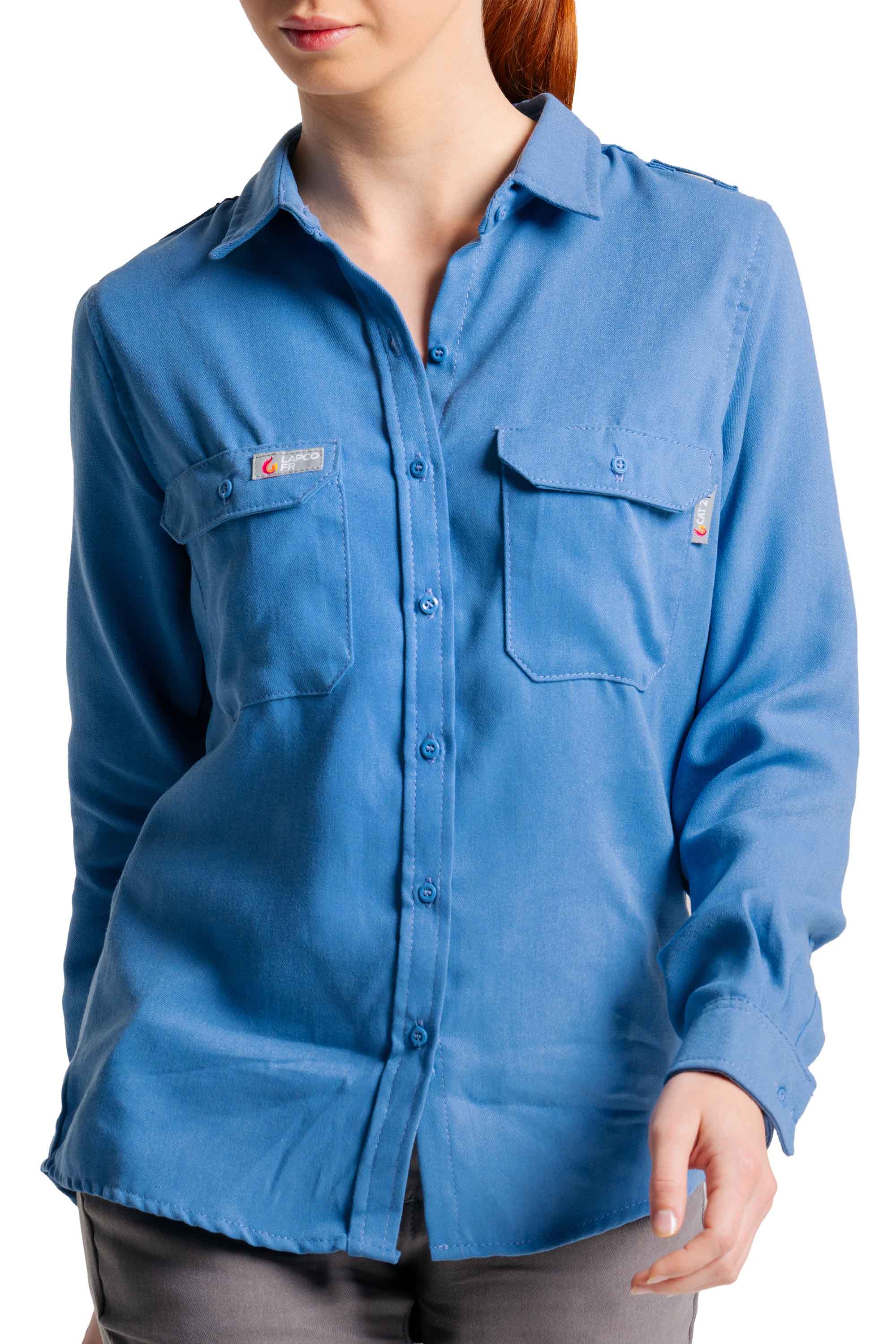 Women's FR Uniform Shirts made with 5oz. TecaSafe One® Inherent | Medium Blue