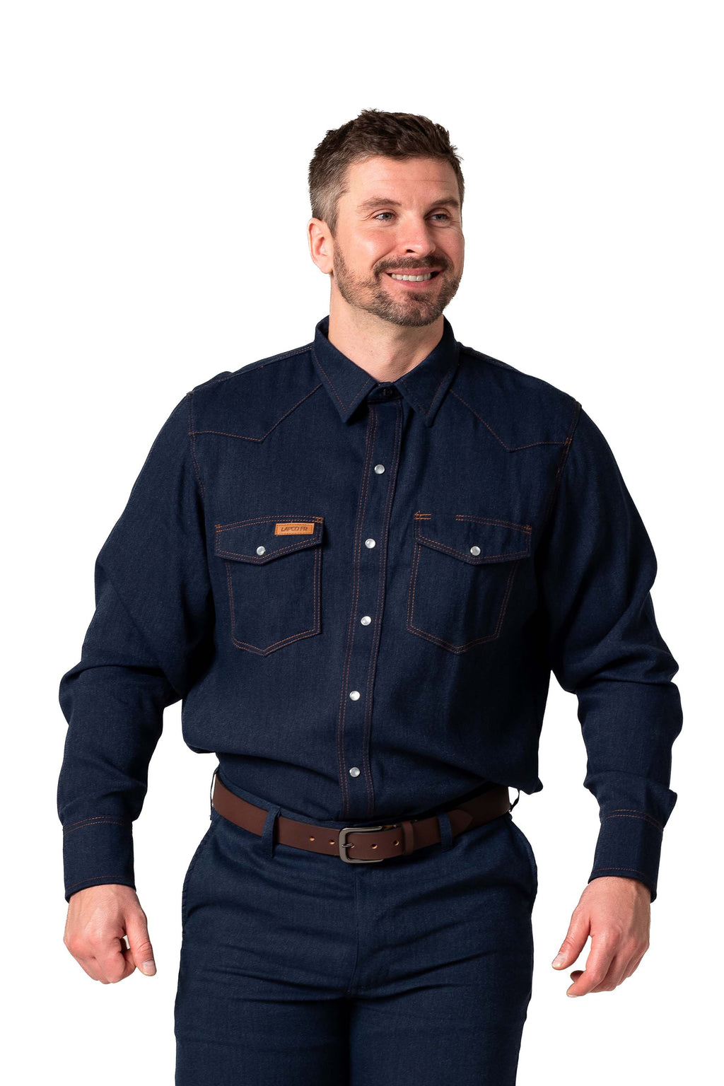 FR Modern Western Shirt made with 5oz. TecaSafe® One Inherent | Denim Navy