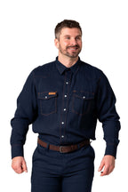 FR Modern Western Shirt made with 5oz. TecaSafe® One Inherent | Denim Navy