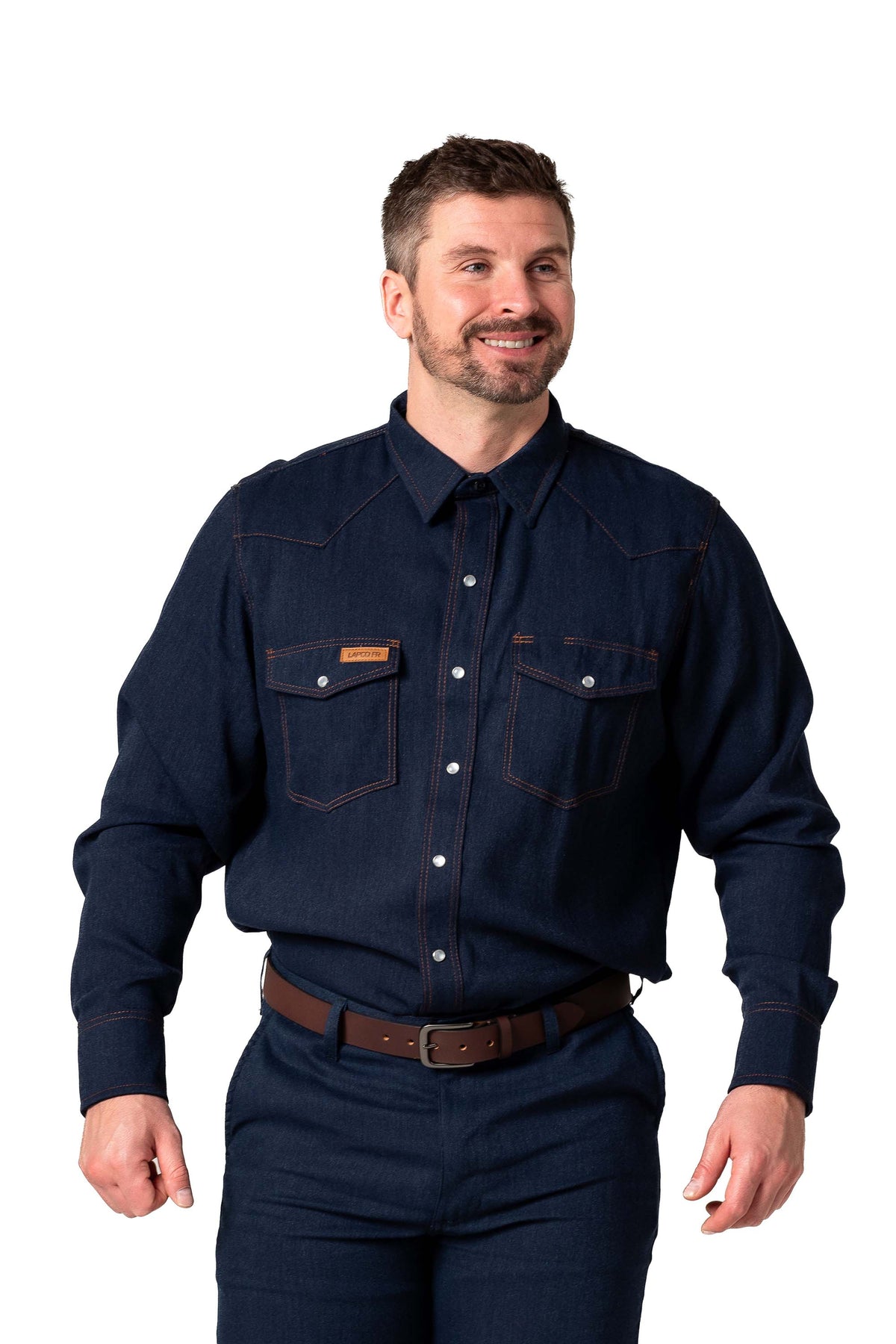 FR Modern Western Shirt made with 5oz. TecaSafe® One Inherent | Denim Navy