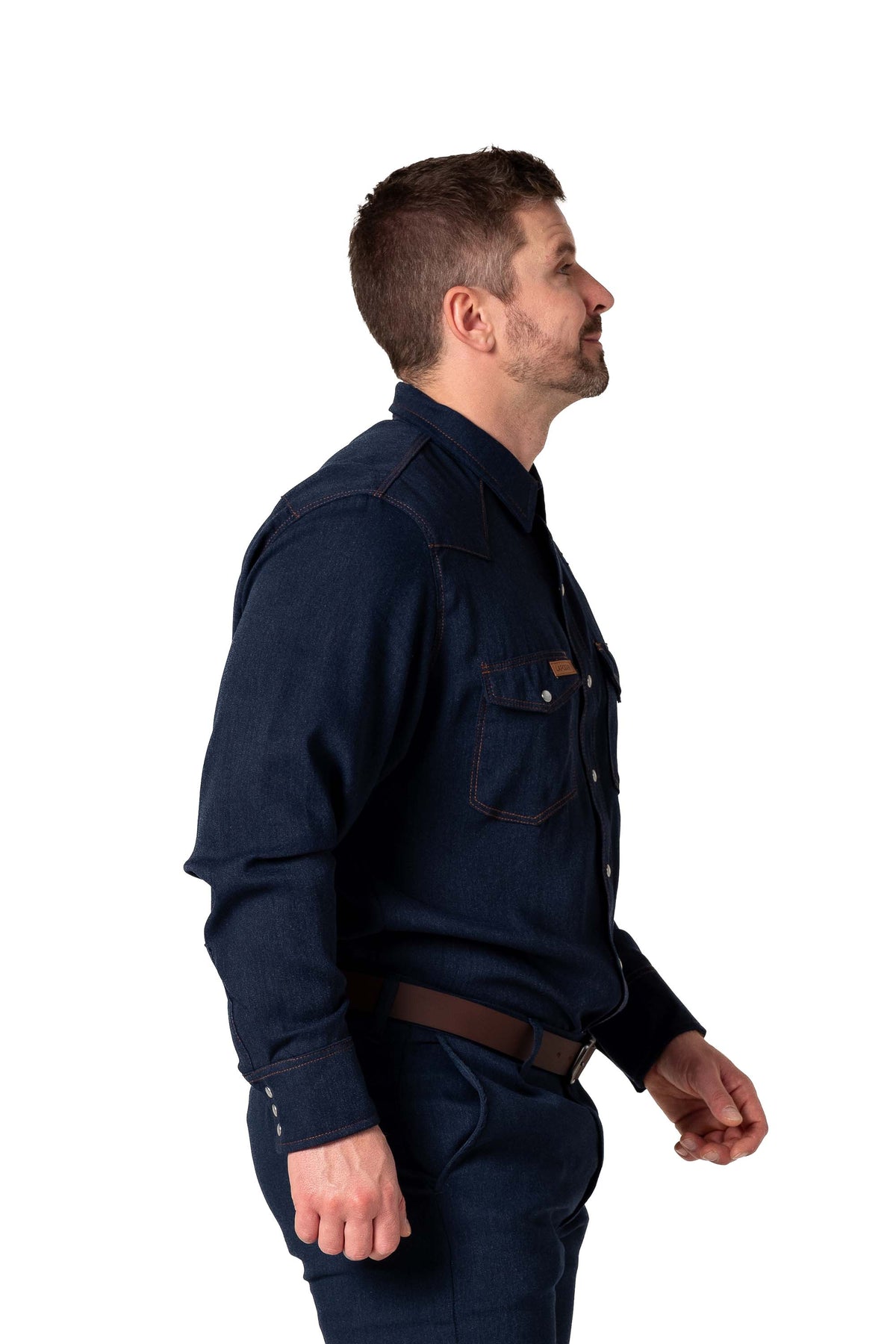 FR Modern Western Shirt made with 5oz. TecaSafe® One Inherent | Denim Navy