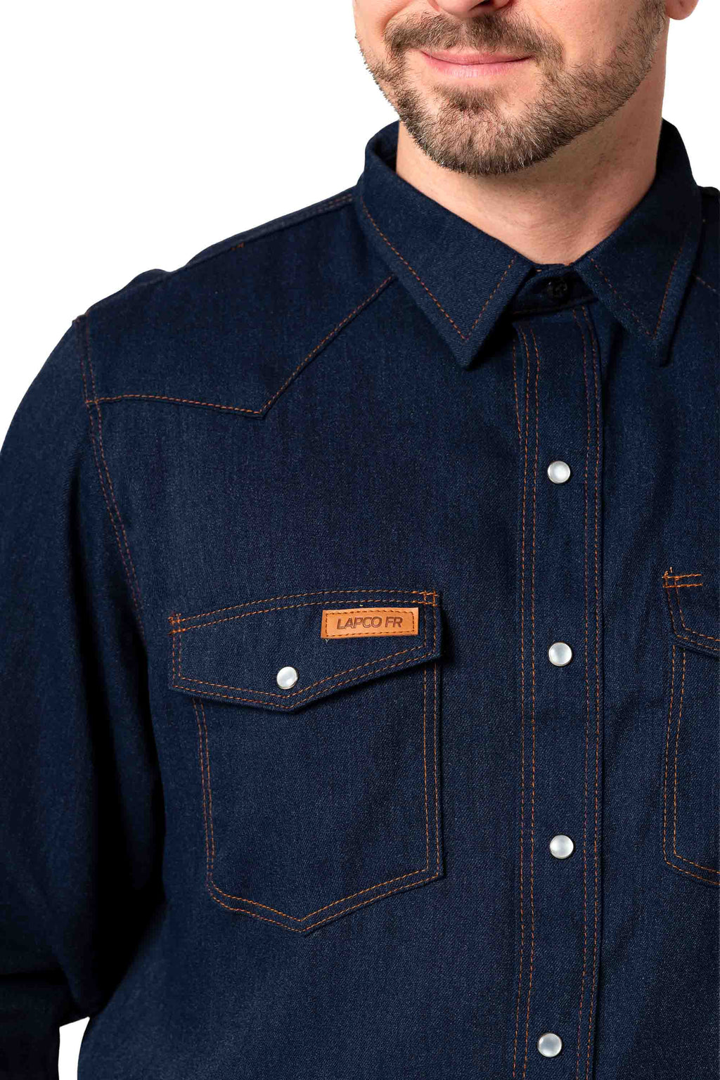 FR Modern Western Shirt made with 5oz. TecaSafe® One Inherent | Denim Navy