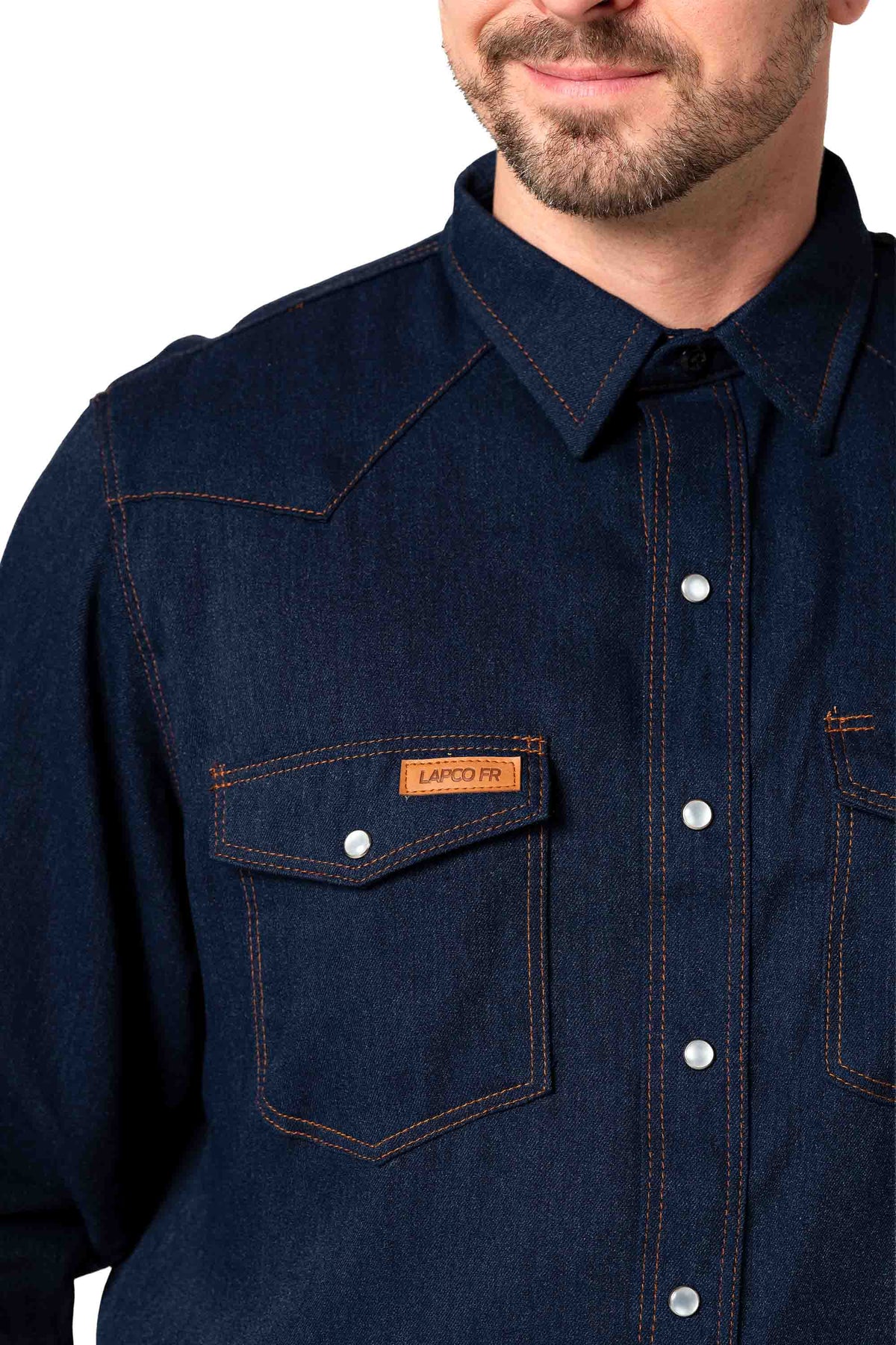 FR Modern Western Shirt made with 5oz. TecaSafe® One Inherent | Denim Navy