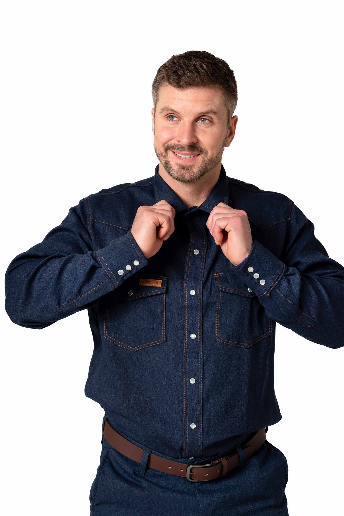 FR Modern Western Shirt made with 5oz. TecaSafe® One Inherent | Denim Navy